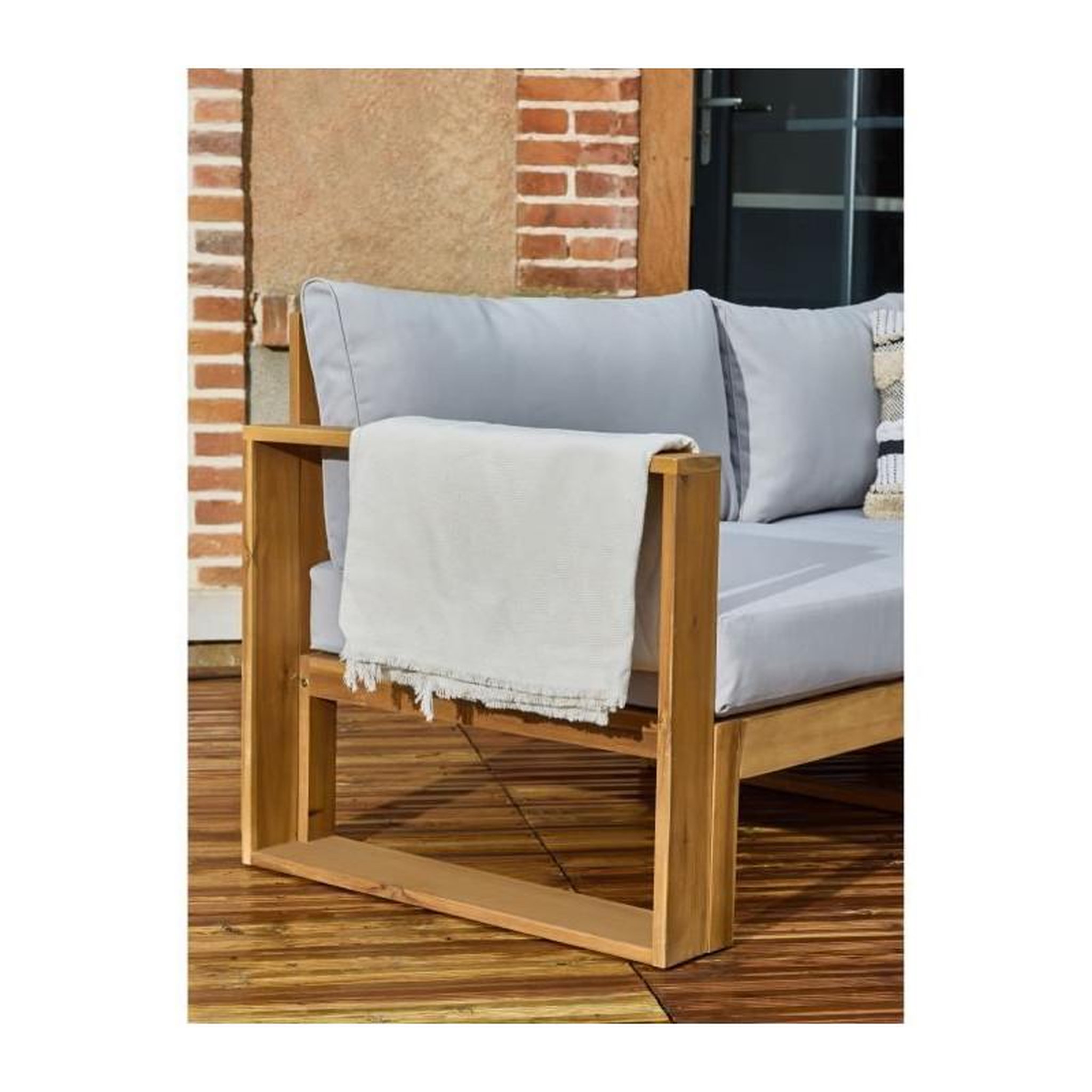 Voir la diapositive 6 : BOCARNEA Salon de jardin d'angle modulable - Bois d'acacia - 5 personnes - LEVATA - Gris