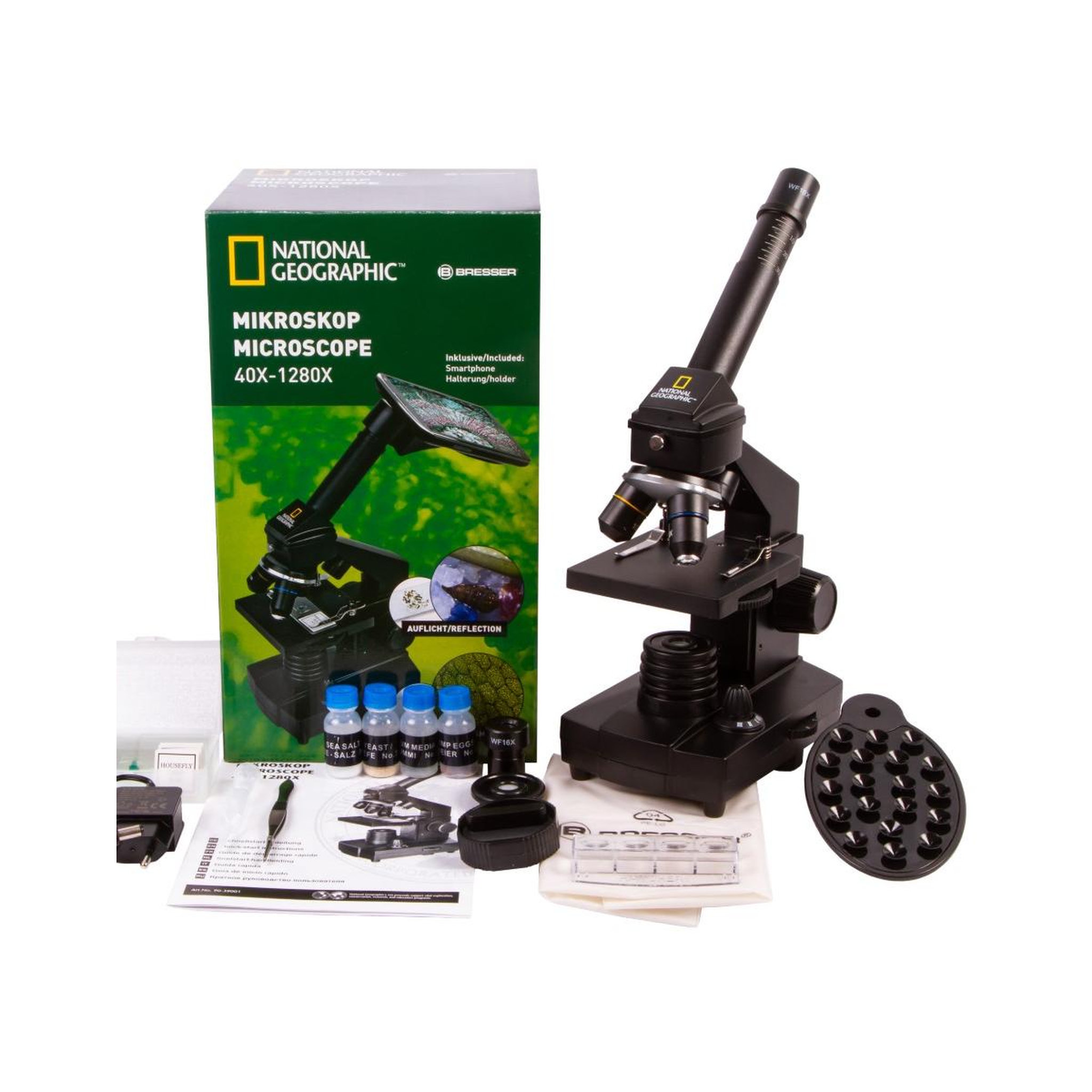 Voir la diapositive 2 : Bresser Microscope 40-1280x  Nat Geo + support smartphone