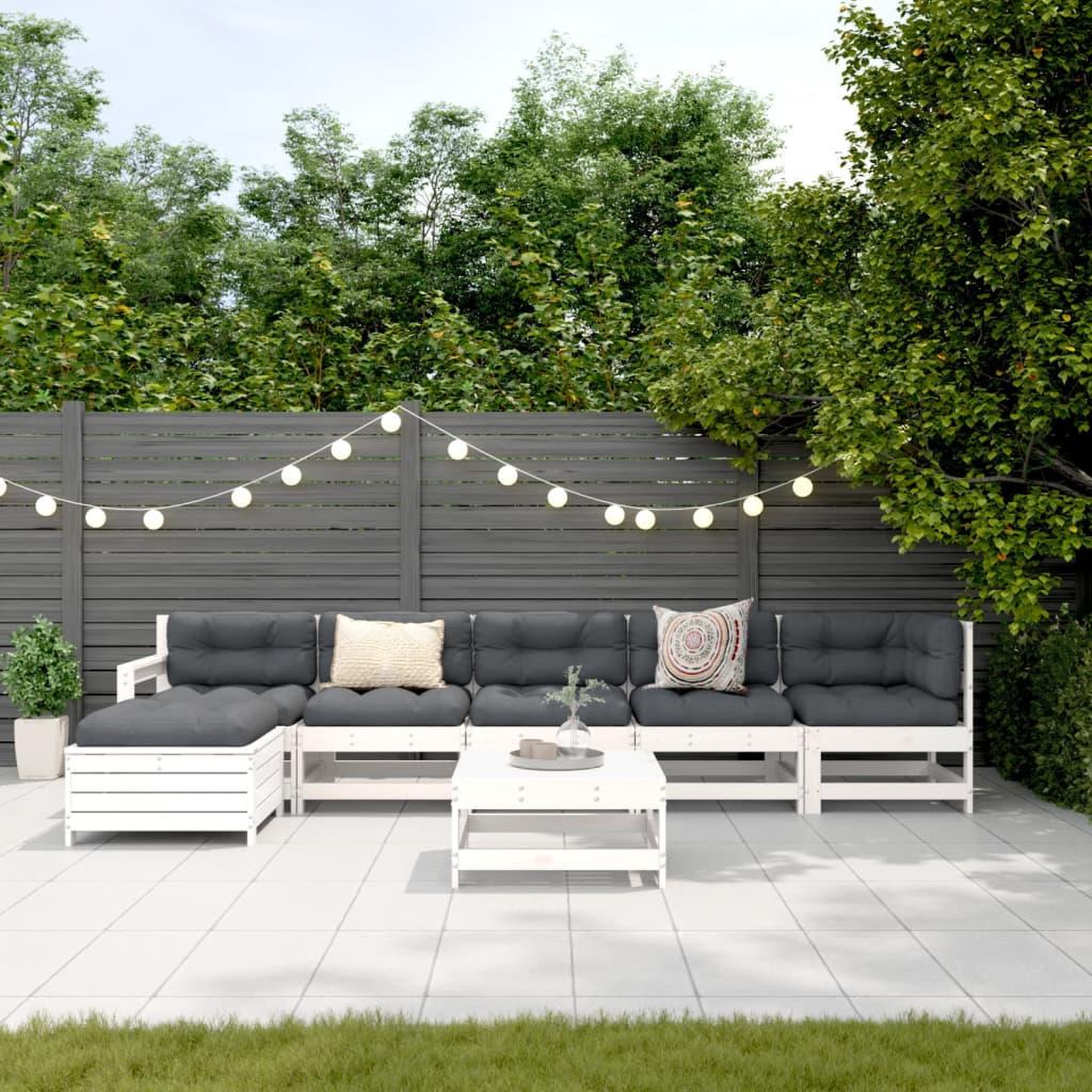 Voir la diapositive 3 : VIDAXL Salon de jardin 7 pcs Blanc Bois de pin massif