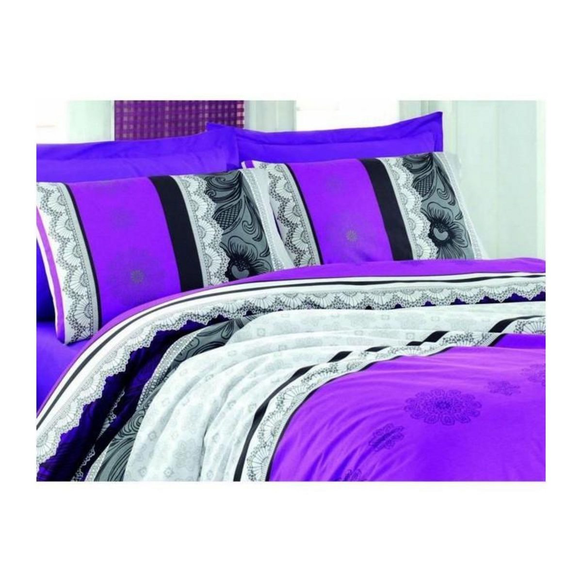 GENERIQUE Parure de lit - 1 housse de couette 220 x 240 cm + 2 taies d'oreiller 60 x 60 cm - 100% coton renforcé - Lilas