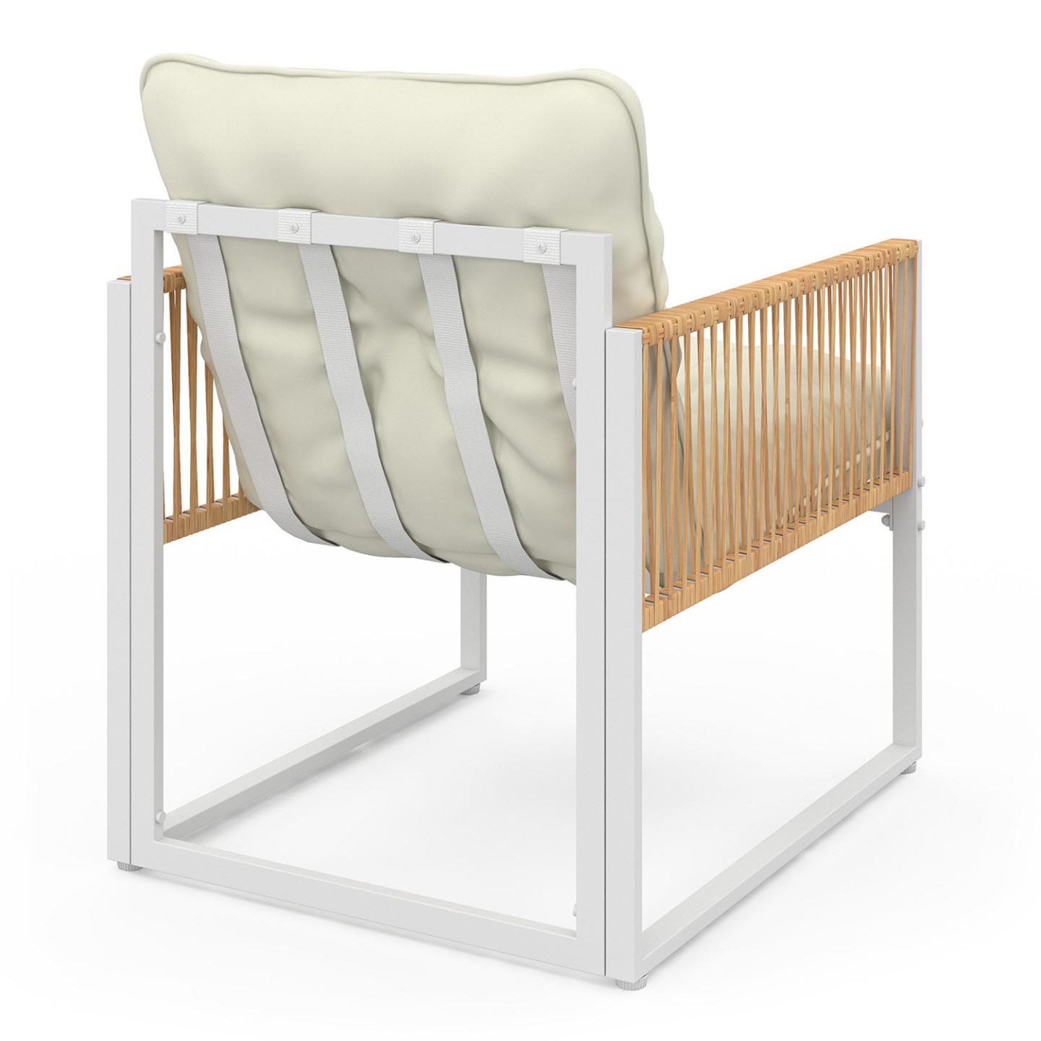 Voir la diapositive 5 : ID MARKET Salon de jardin bas rio 8 places salon d'angle structure métal blanc et cordage effet rotin avec coussins beiges