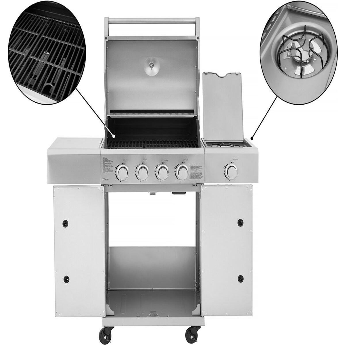 Habitat et Jardin Barbecue gaz en inox avec 5 brûleurs dont 1 latéral  Brazzo  - 118 x 57 x 104 cm - Gris clair