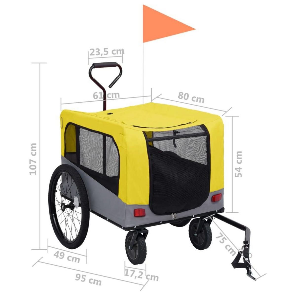 VIDAXL Remorque de velo pour chiens et poussette 2-en-1 jaune et gris