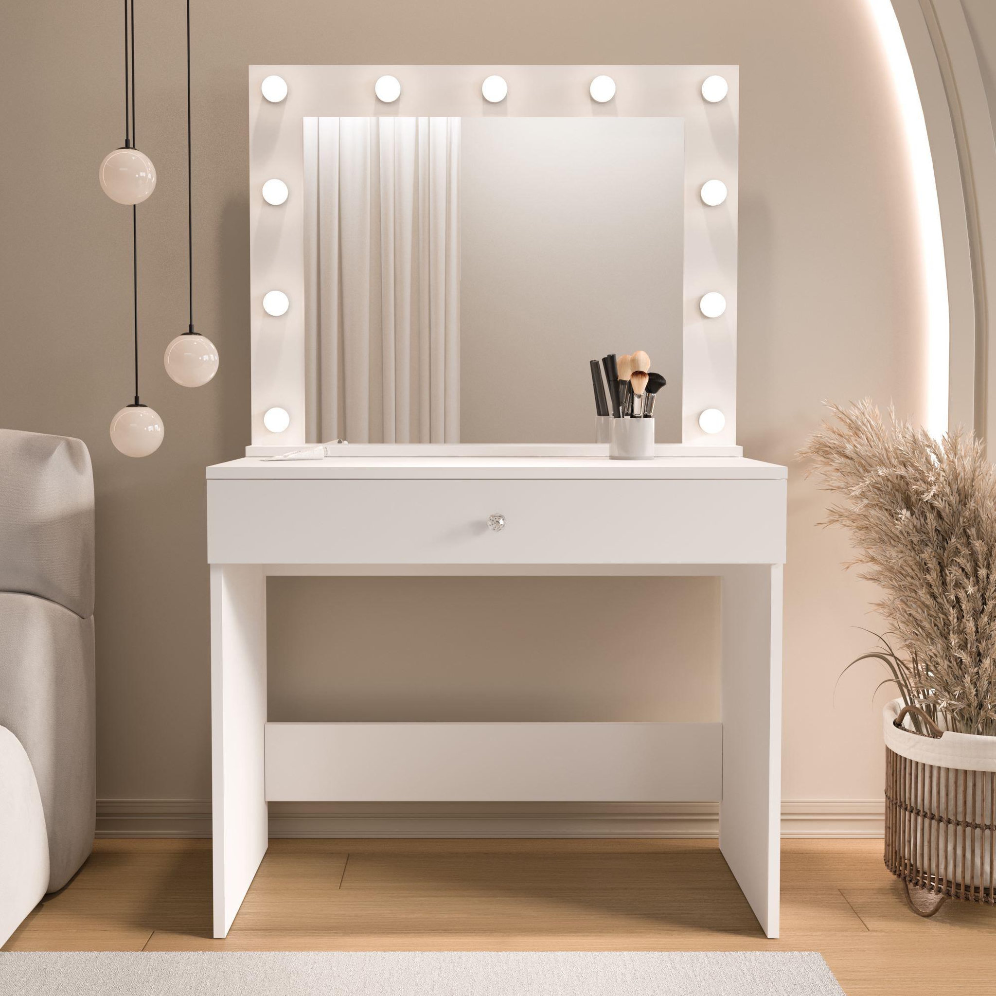 Voir la diapositive 2 : Habitat et Jardin Coiffeuse en bois   Monroe   - 80 x 147 x 42,5 cm - Blanc