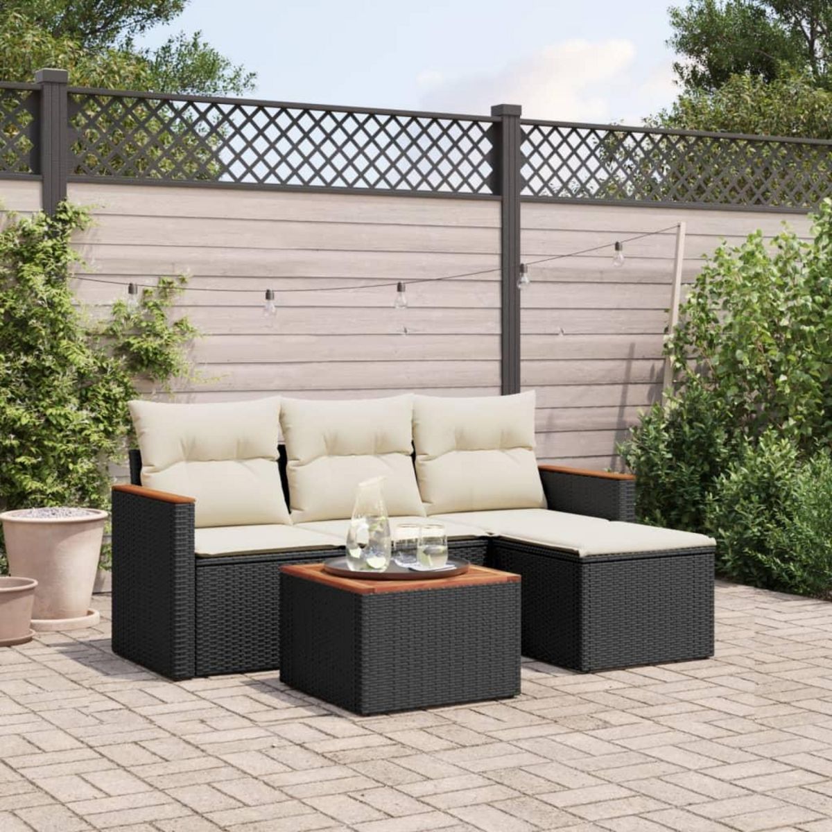 VIDAXL Salon de jardin 5 pcs avec coussins noir resine tressee
