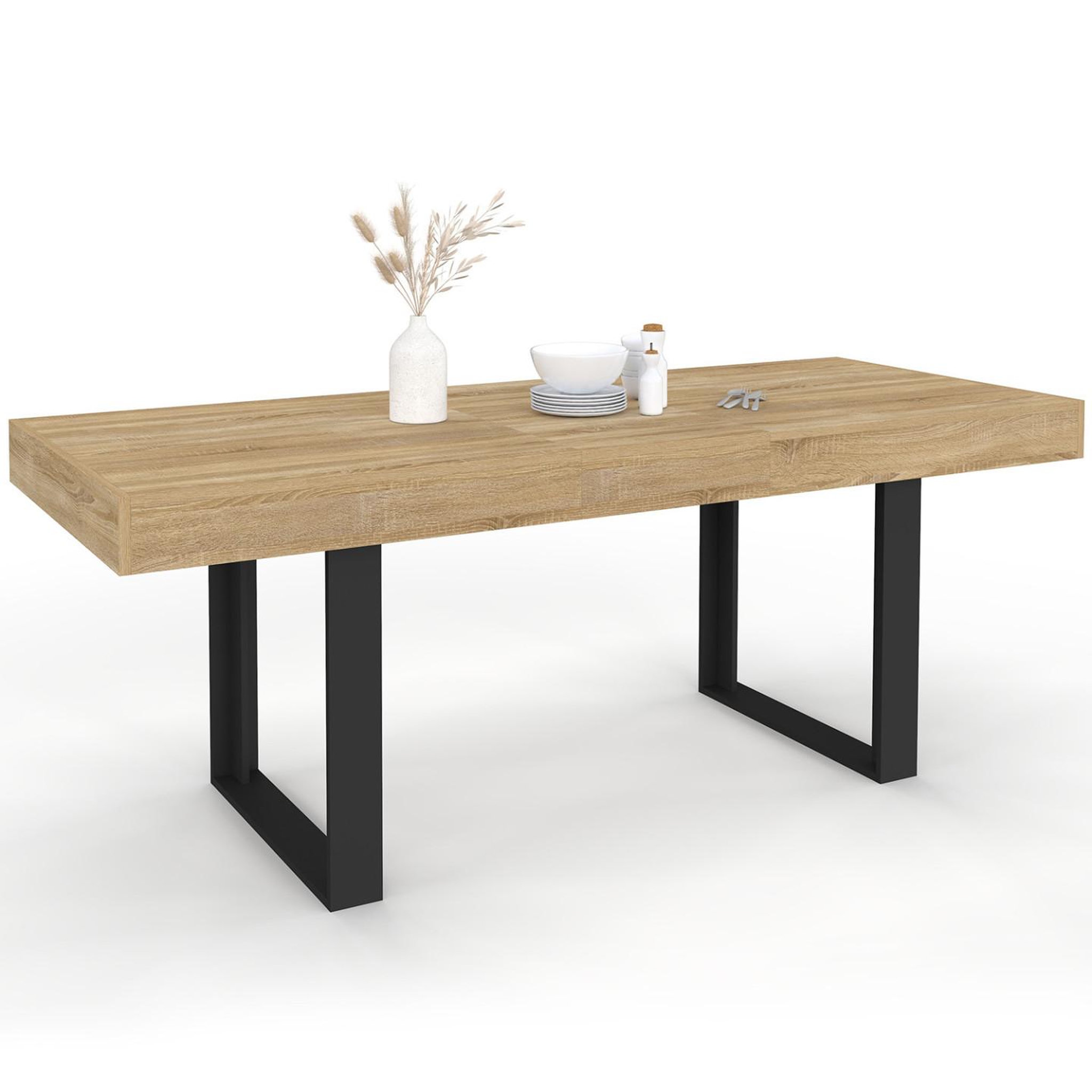 ID MARKET Table à manger extensible rectangle phoenix 4-8 personnes bois et noir 160-200 cm
