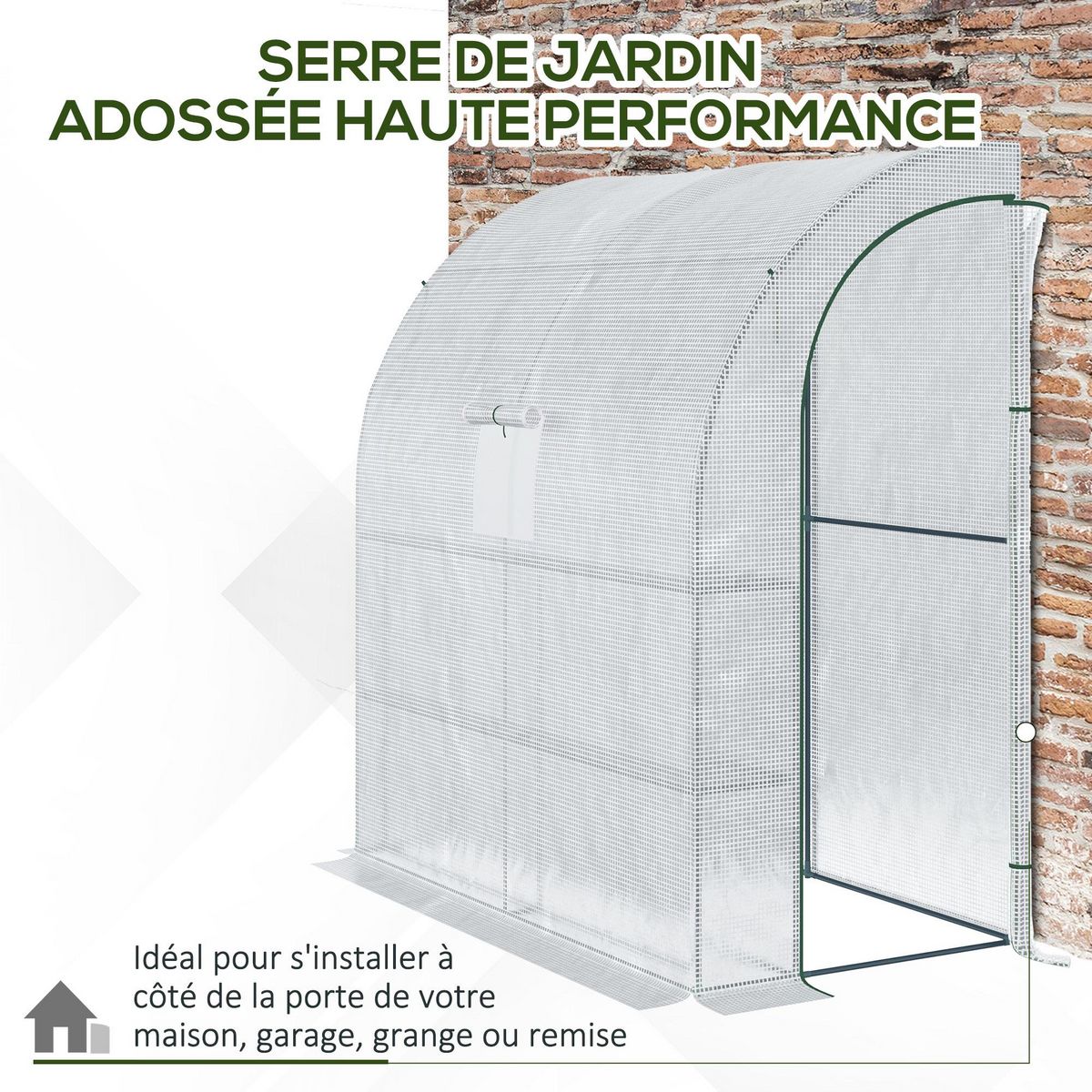 OUTSUNNY Serre de jardin adossée serre adossée dim. 2L x 1l x 2,13H m 4 étagères 2 portes zippées 1 fenêtre acier PE haute densité blanc