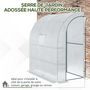 Voir la diapositive 5 : OUTSUNNY Serre de jardin adossée serre adossée dim. 2L x 1l x 2,13H m 4 étagères 2 portes zippées 1 fenêtre acier PE haute densité blanc