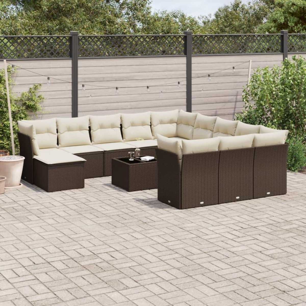 VIDAXL Salon de jardin avec coussins 13 pcs marron resine tressee