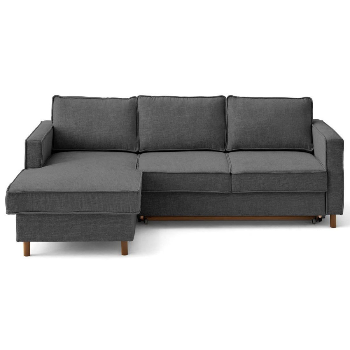 LISA DESIGN Jake - canapé d'angle gauche 4 places convertible avec coffre en tissu velours relief