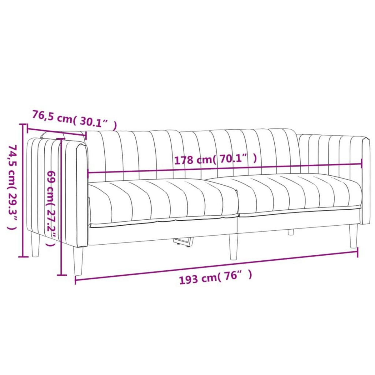 VIDAXL Canape a 3 places taupe tissu