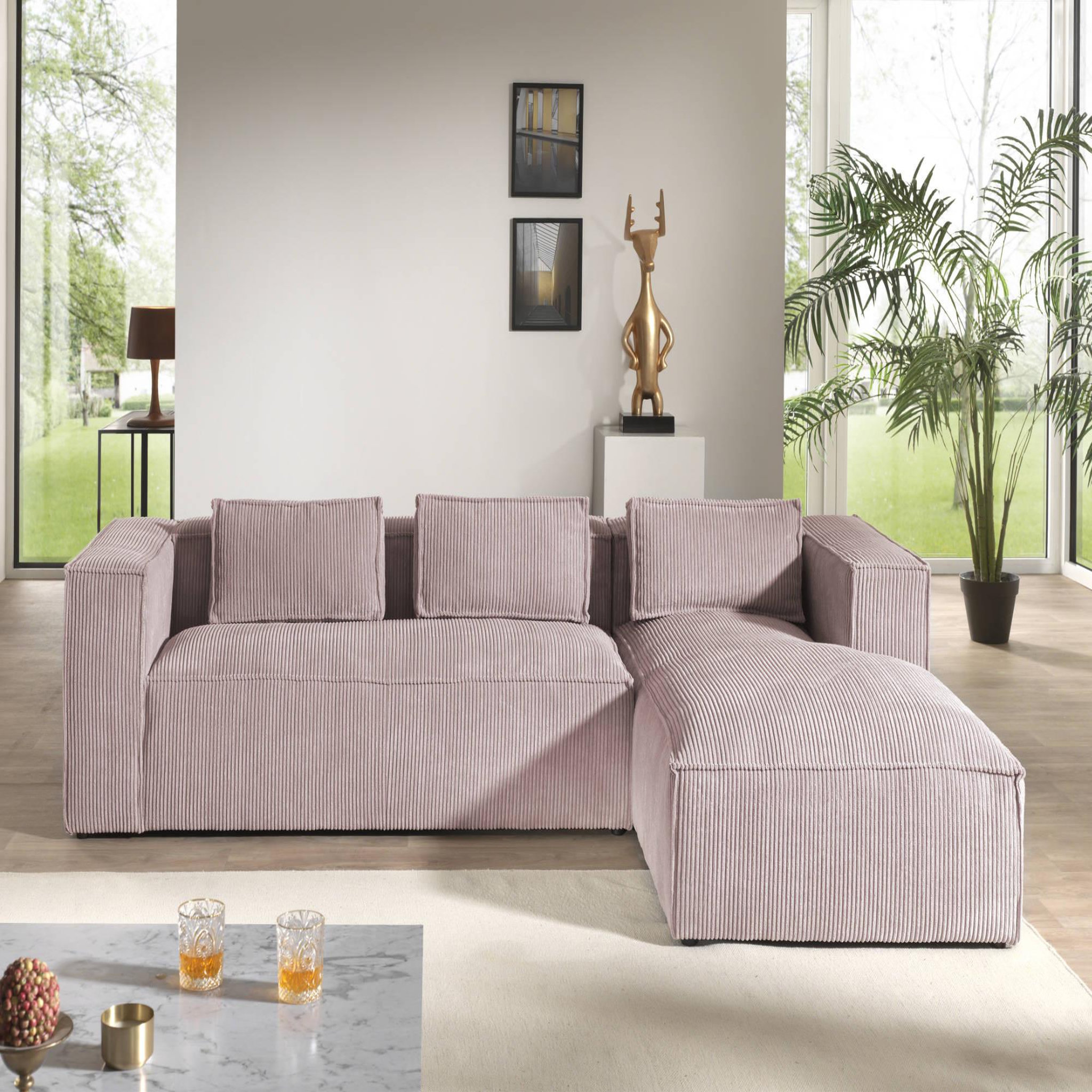 Voir la diapositive 5 : LISA DESIGN Stella - canapé d'angle - en velours côtelé - 4 places -style contemporain - droit