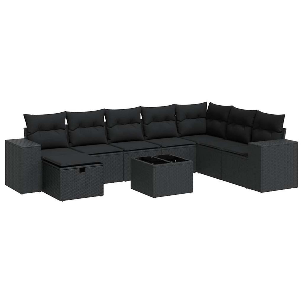 VIDAXL Salon de jardin 9 pcs avec coussins noir resine tressee
