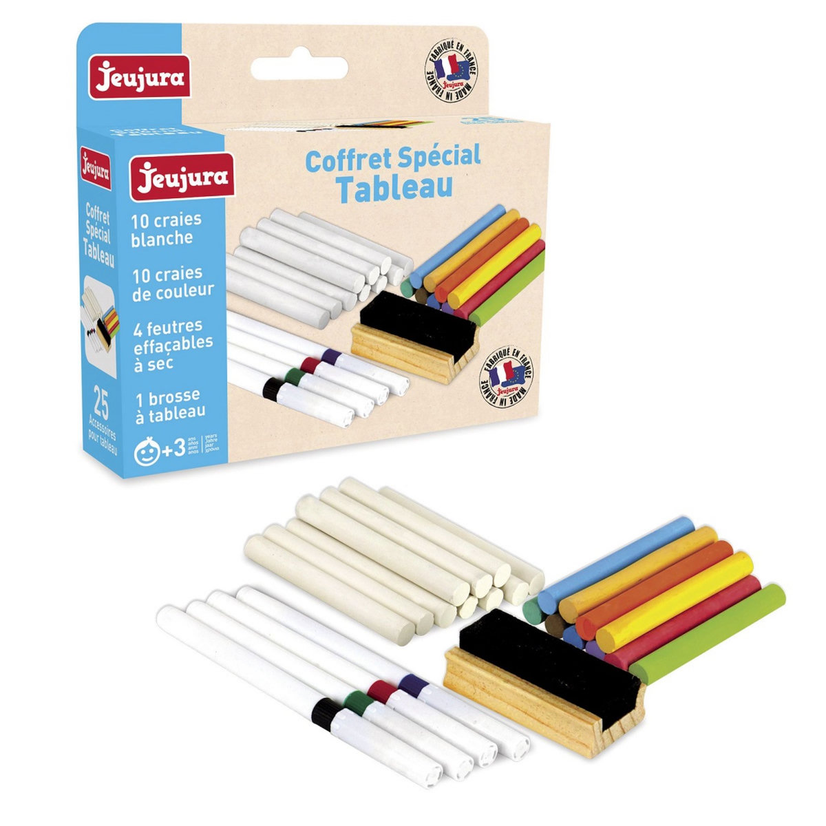 JEUJURA Coffret craies, feutres et brosse spécial tableau
