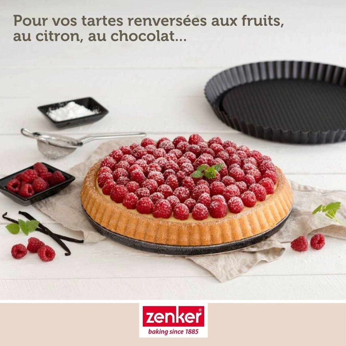 ZENKER Set pâtisserie avec moule à tarte renversée 30 cm, 2 bols à mixer, verre mesureur et spatule Zenker