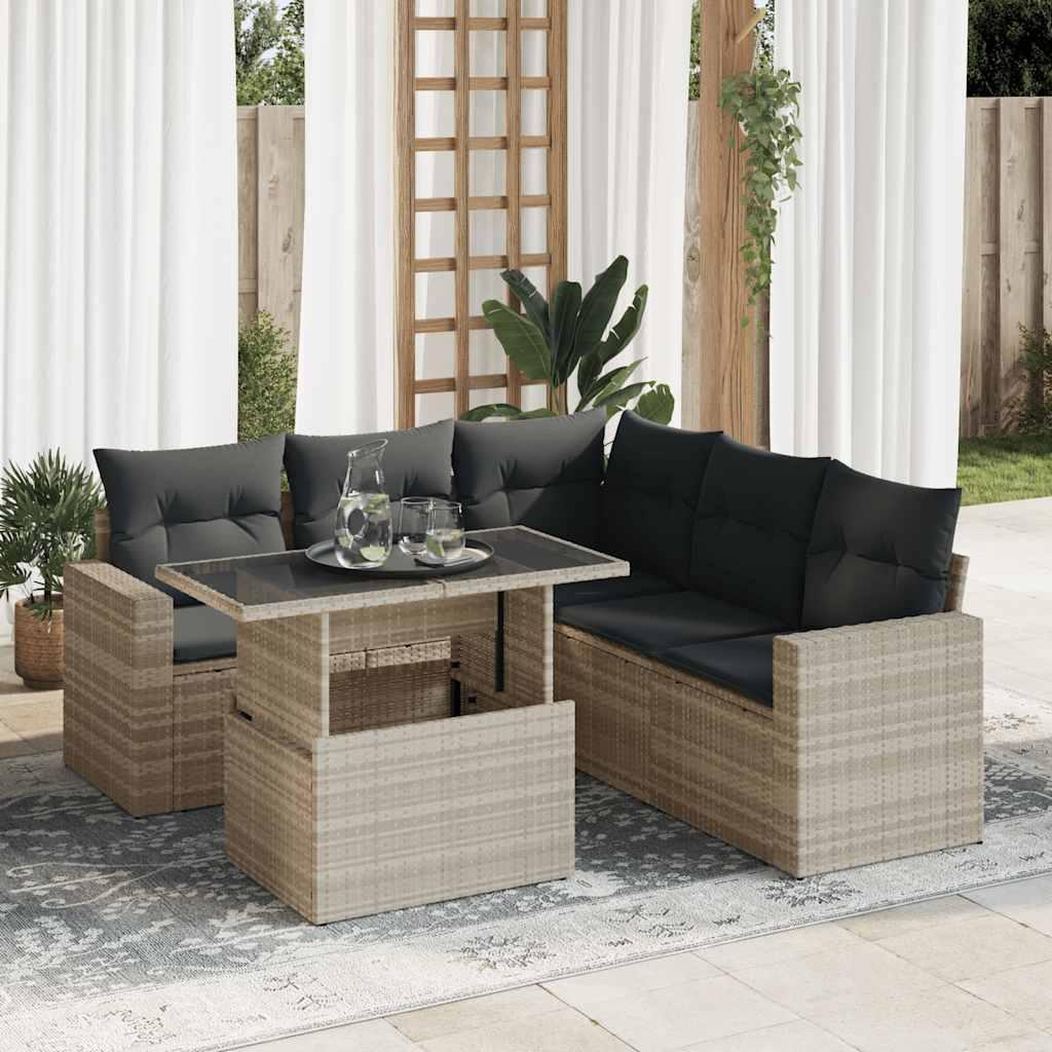 VIDAXL Salon de jardin 6 pcs avec coussins gris clair resine tressee