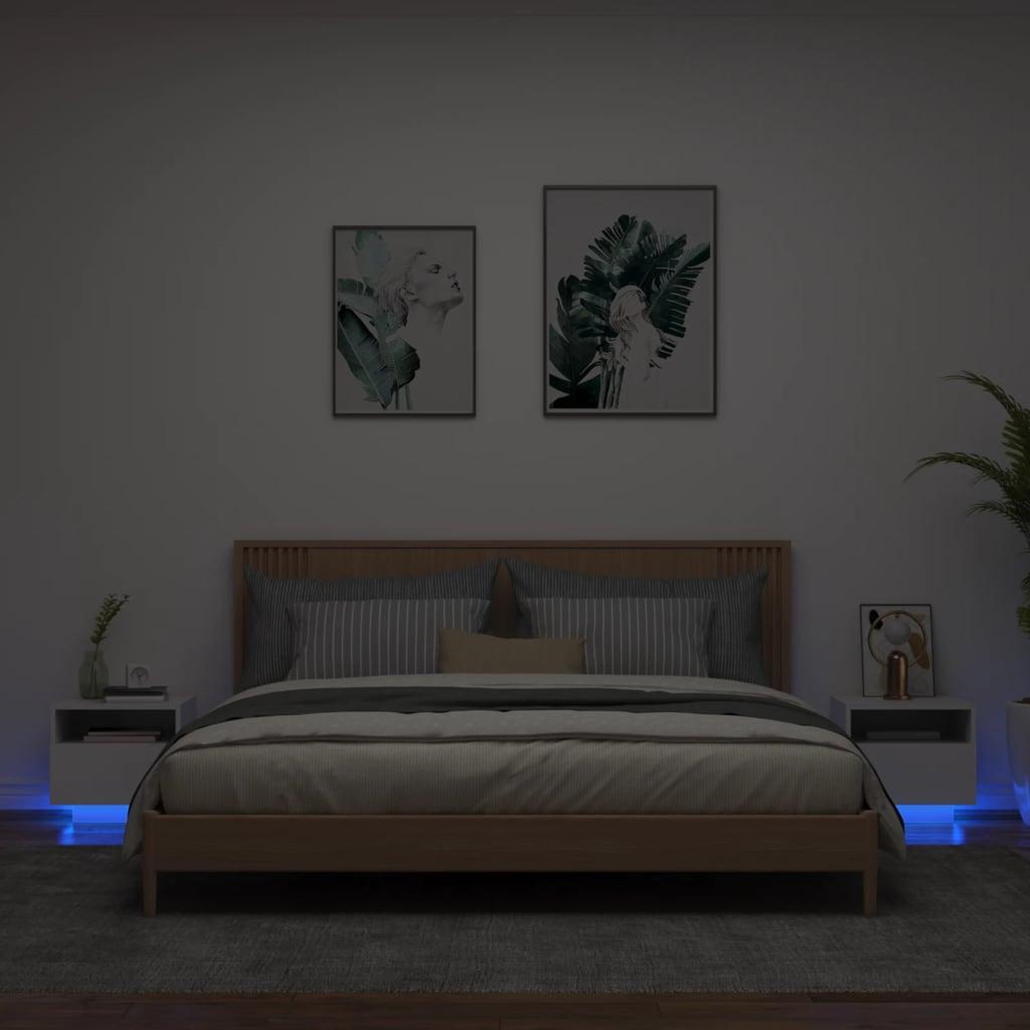 VIDAXL Armoires de chevet avec lumieres LED 2 pcs blanc 40x39x37 cm