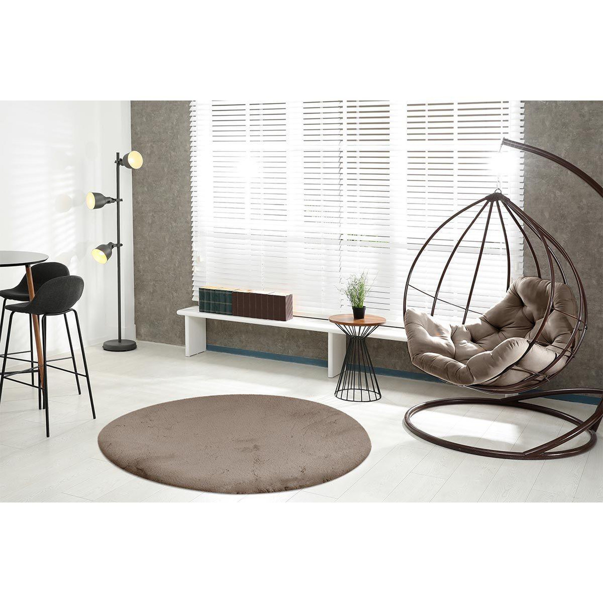 Voir la diapositive 6 : Paris Prix Tapis uni rond doux à poils longs  rabbit  taupe