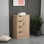 Voir la diapositive 4 : HOMCOM Meuble de rangement moderne 1 porte 4 tiroirs - panneaux particules aspect chêne clair