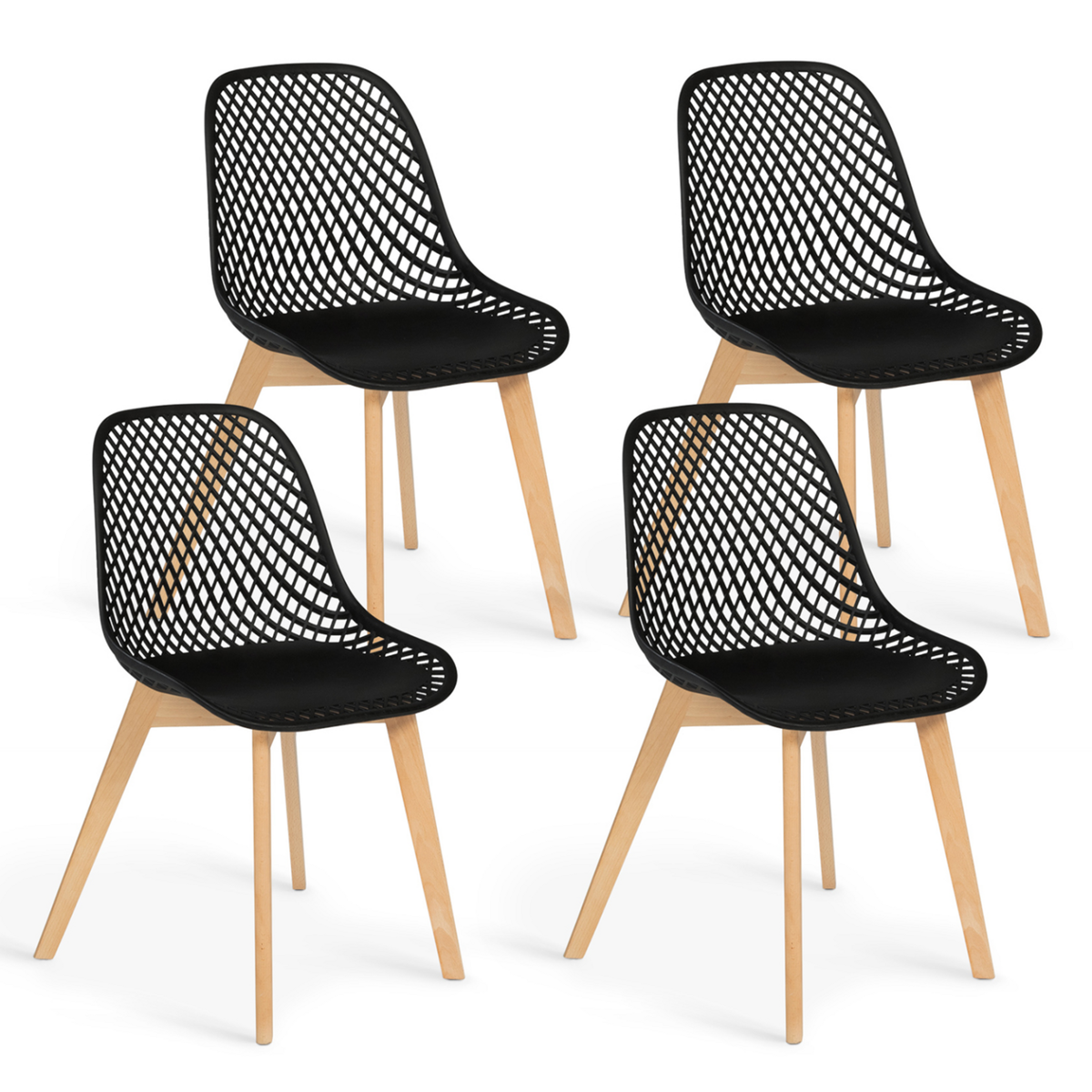 ID MARKET Lot de 4 chaises MANDY noires pour salle à manger