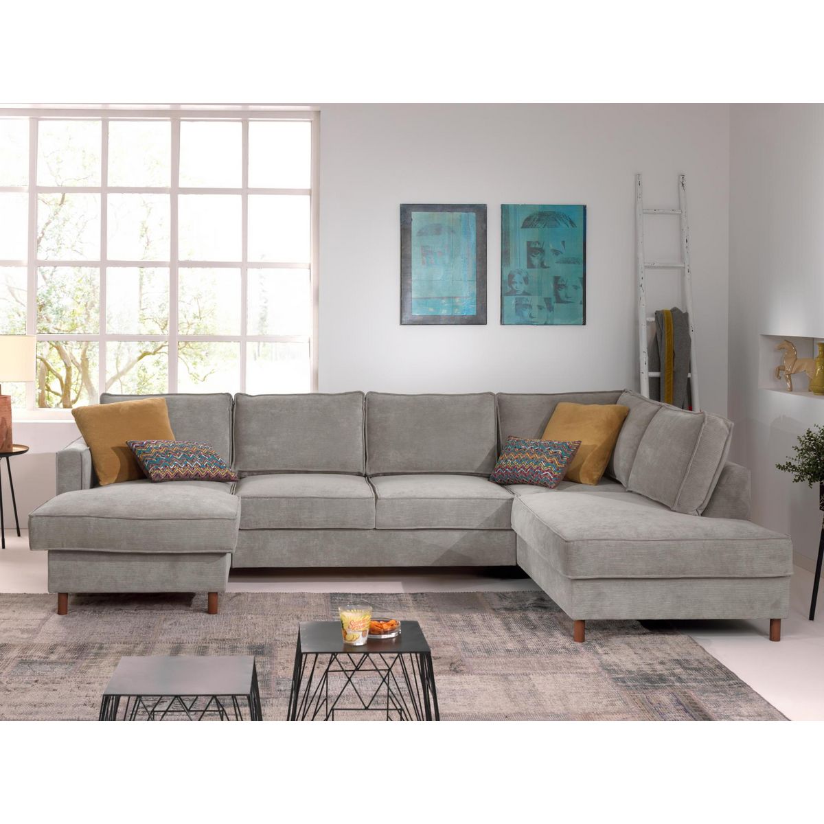 LISA DESIGN Jake - canapé panoramique d'angle droit - convertible avec coffre - 7 places - en velours côtelé