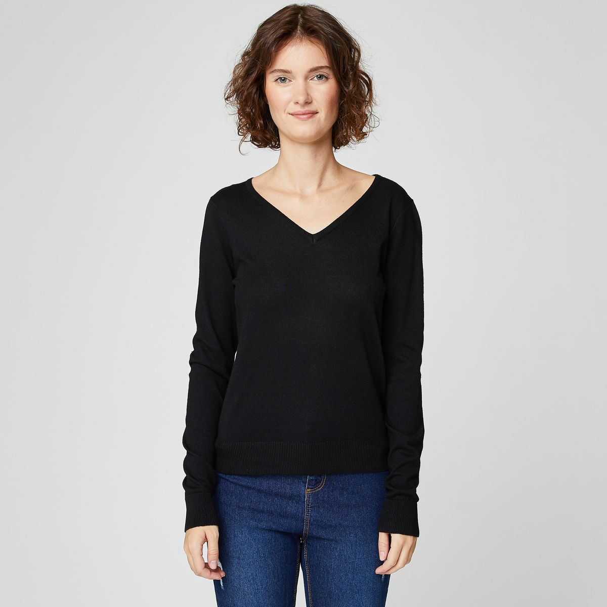 INEXTENSO Pull col v noir femme