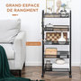 Voir la diapositive 4 : HOMCOM Chariot de service desserte de cuisine à roulettes 5 paniers métalliques amovibles 4 crochets acier noir