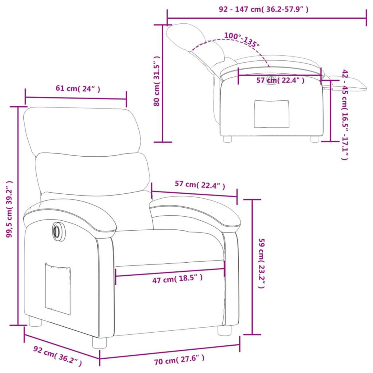 VIDAXL Fauteuil inclinable electrique Gris Similicuir
