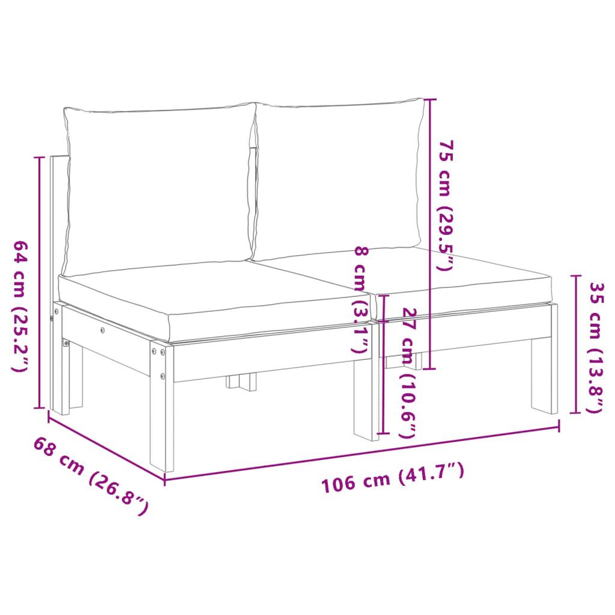 Voir la diapositive 6 : VIDAXL Canape de jardin sans accoudoirs coussins 2 places bois acacia