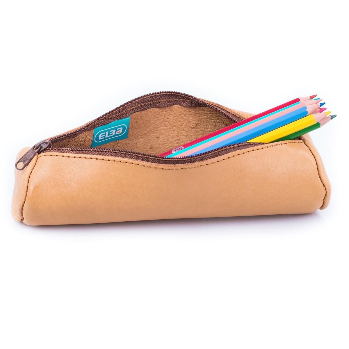 ELBA Trousse ronde 1 compartiment cuir naturel beige