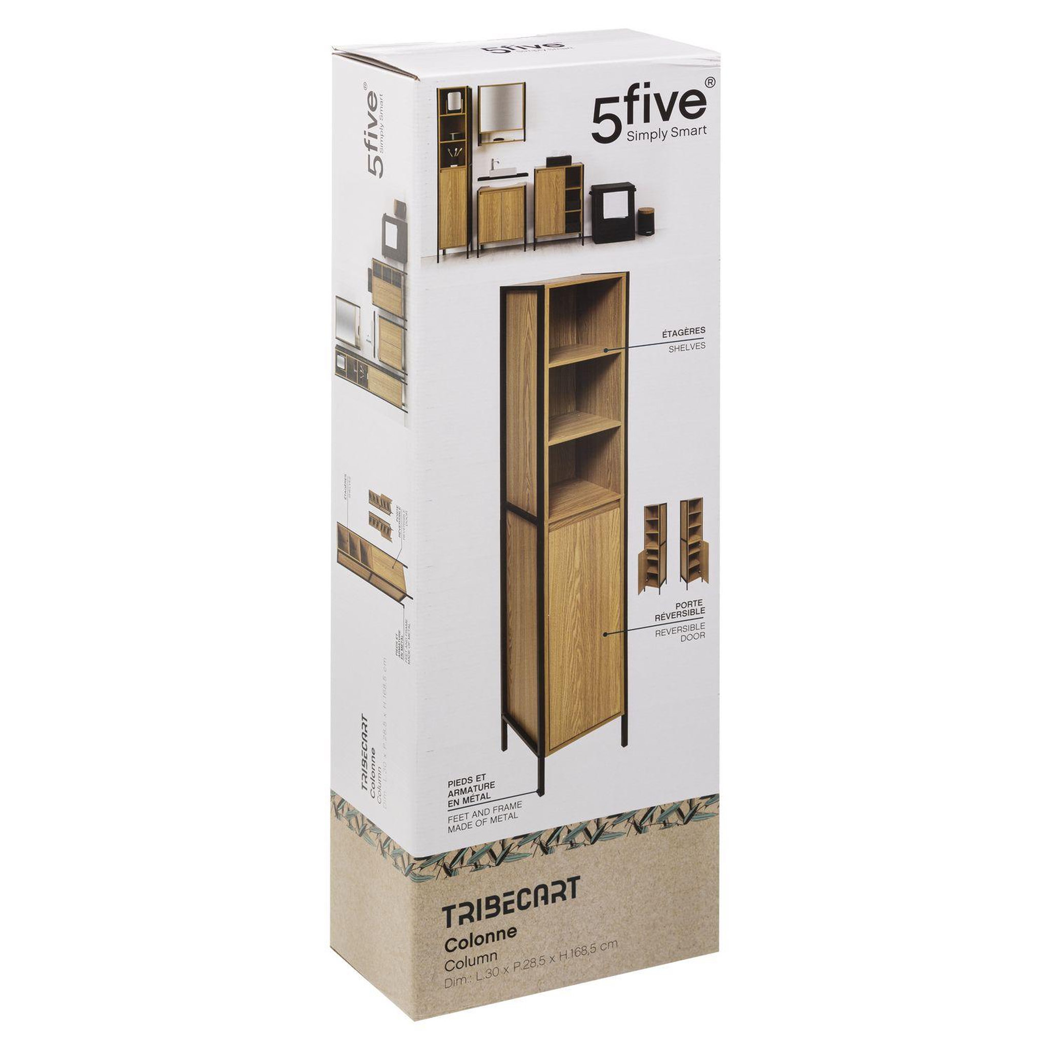Voir la diapositive 3 : FIVE Colonne de rangement tribecart en mdf - hauteur 168,50 cm - marron et noir