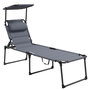 Voir la diapositive 1 : OUTSUNNY Bain de soleil transat inclinable pliable matelassé - pare-soleil, tétière - métal époxy noir tissu gris