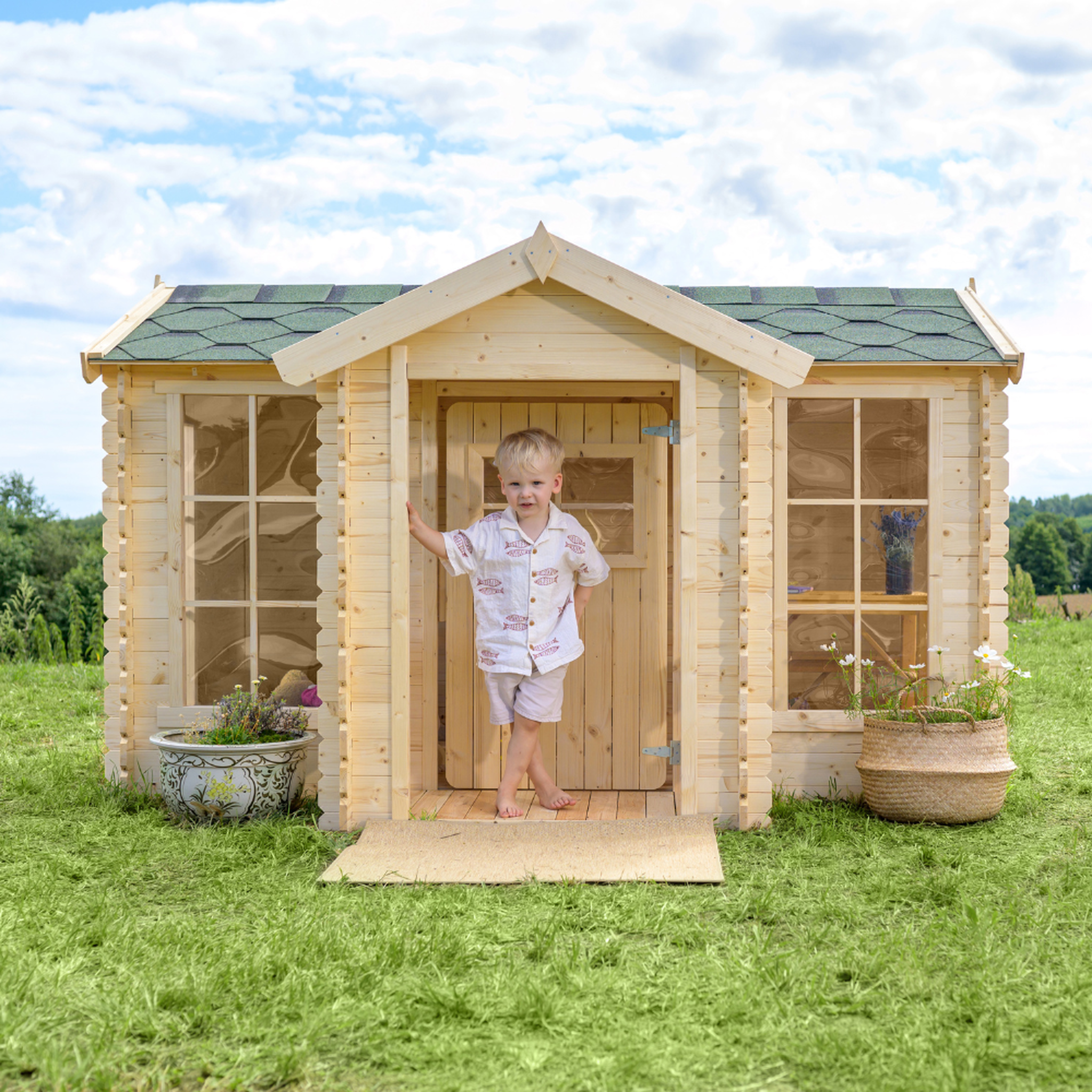 Voir la diapositive 3 : TIMBELA Maison en bois pour enfants - maison de jeux pour l'extérieur 241x187xh151cm/2.63m2 m520