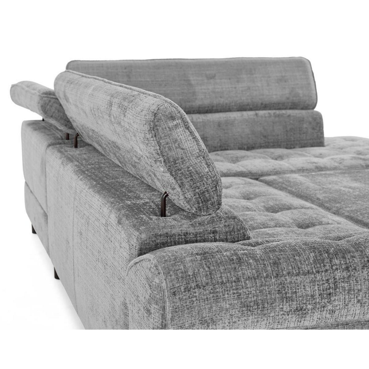 LISA DESIGN Marlo - canapé d'angle droit 5 places convertible avec coffre et têtières en velours texturé