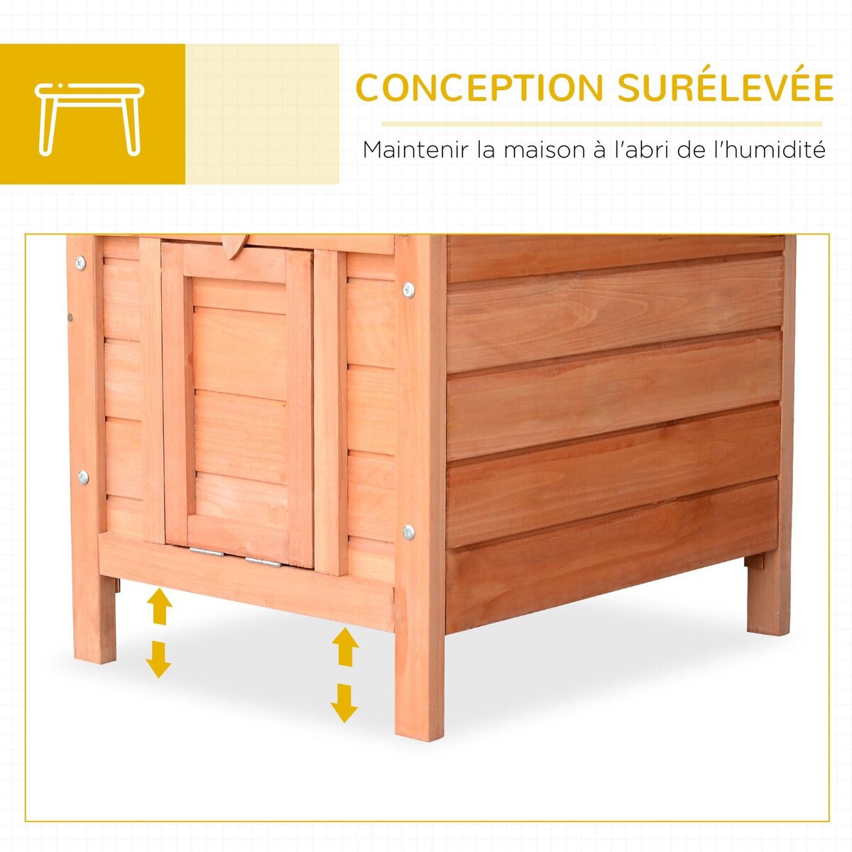 PAWHUT Clapier de sol niche enclos pour lapin porte rampe verrouillable 2 en 1 toit ouvrant bitumé bois sapin pré-huilé