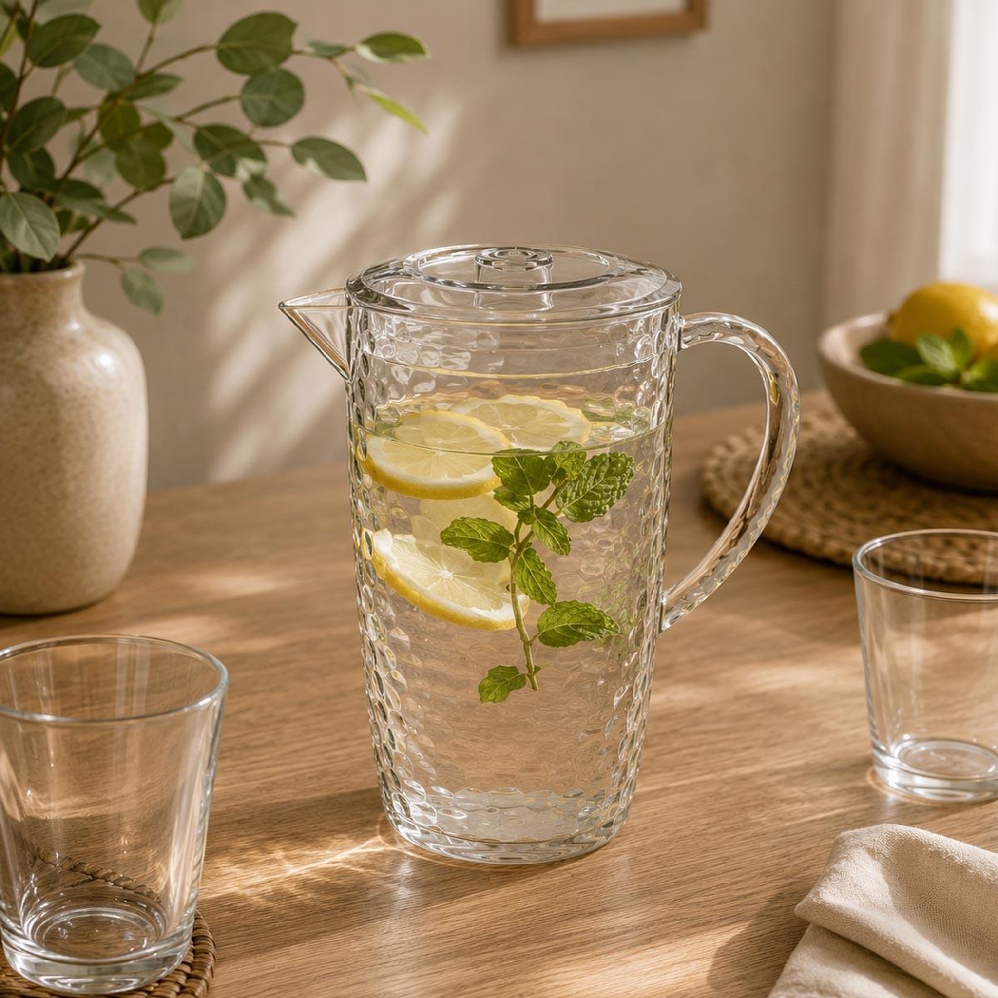 Voir la diapositive 2 : FIVE Pichet à eau plastique  martelé  2l transparent