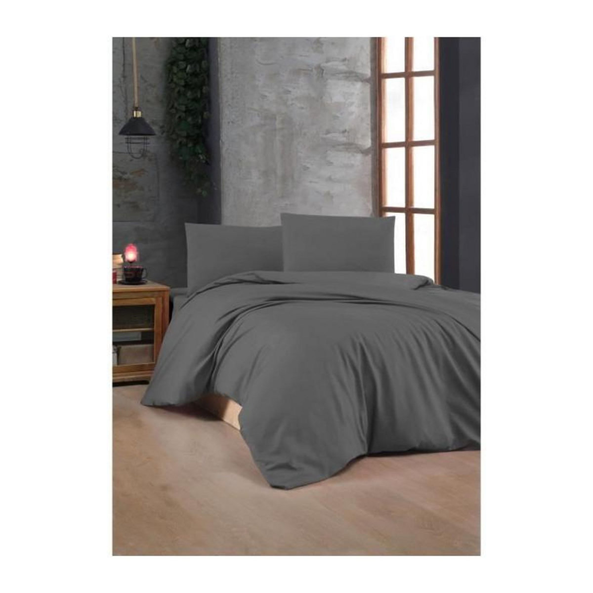 GENERIQUE Parure de lit - 1 housse de couette 220 x 240 cm + 2 taies d'oreiller 60 x 60 cm - 100% coton renforcé - Anthracite