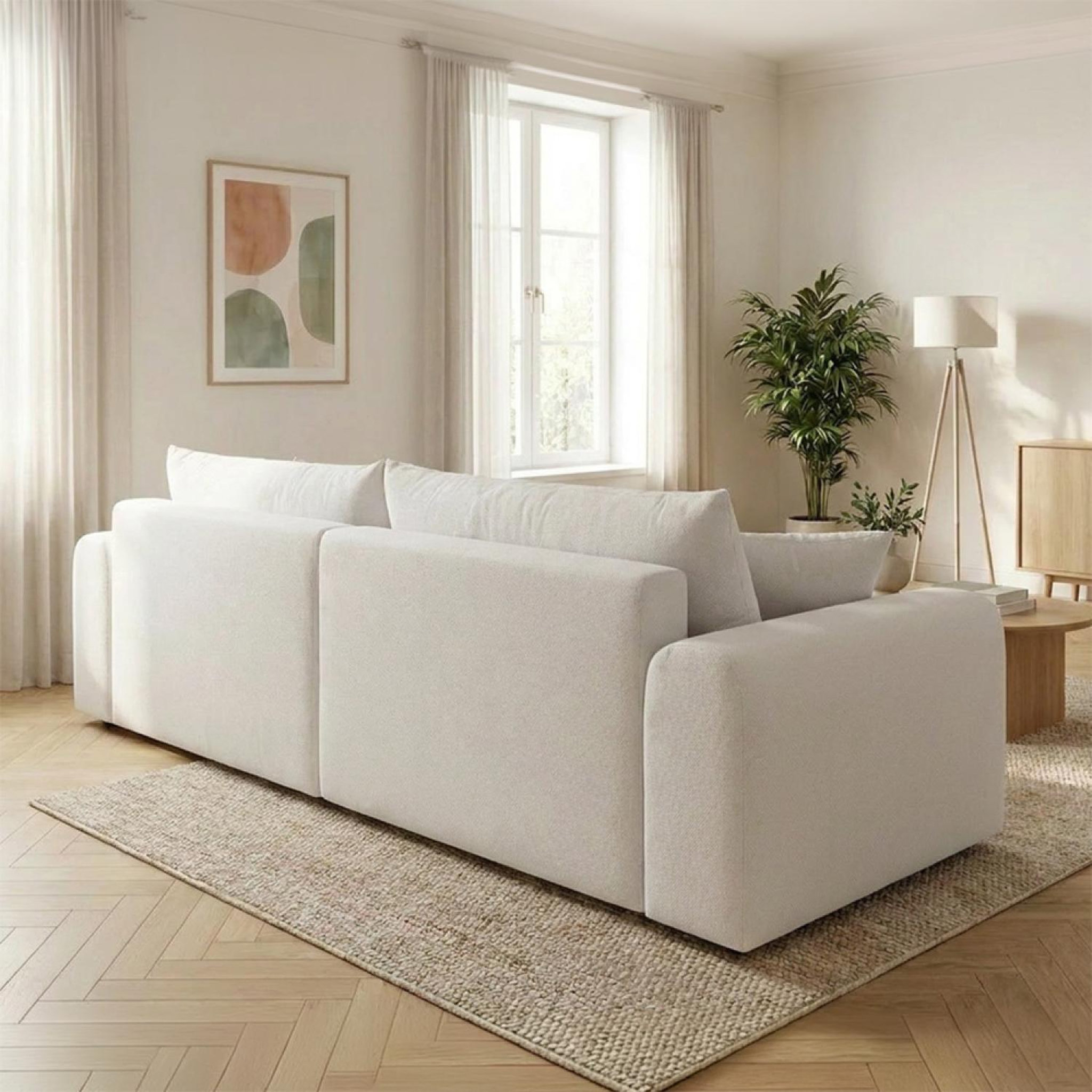 Voir la diapositive 4 : CONCEPT USINE Canapé d'angle convertible 4 places en tissu bouclé avec coffre de rangement belair