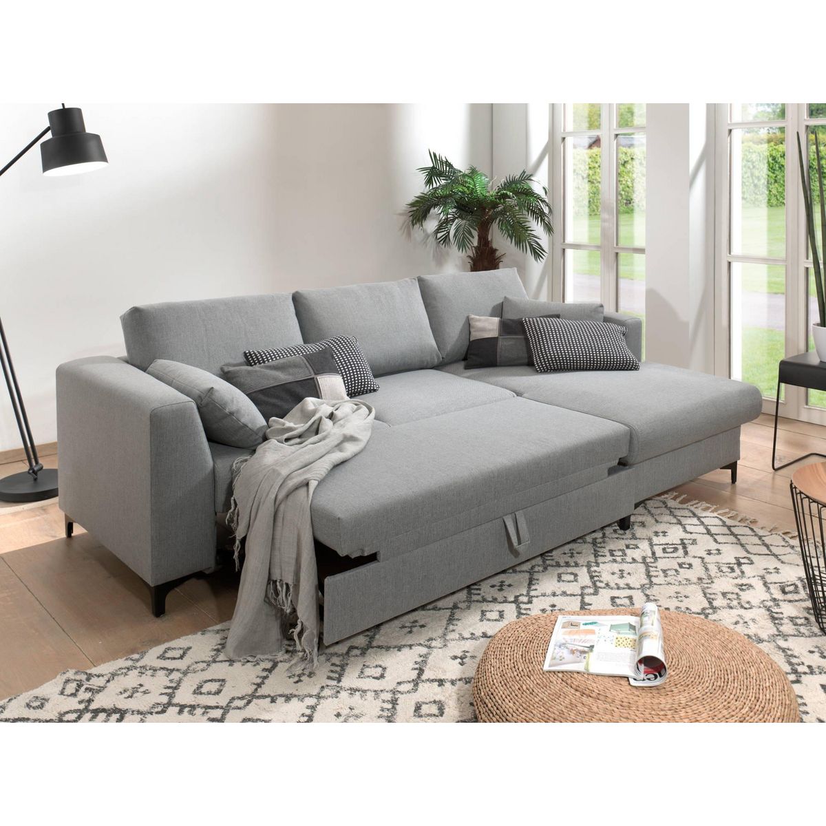 LISA DESIGN Tala - canapé d'angle droit - convertible avec coffre - 4 places - en tissu