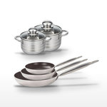 ELO Lot Poêles 24/28/32 cm et Faitouts 14/16 cm Elo Bistro Line