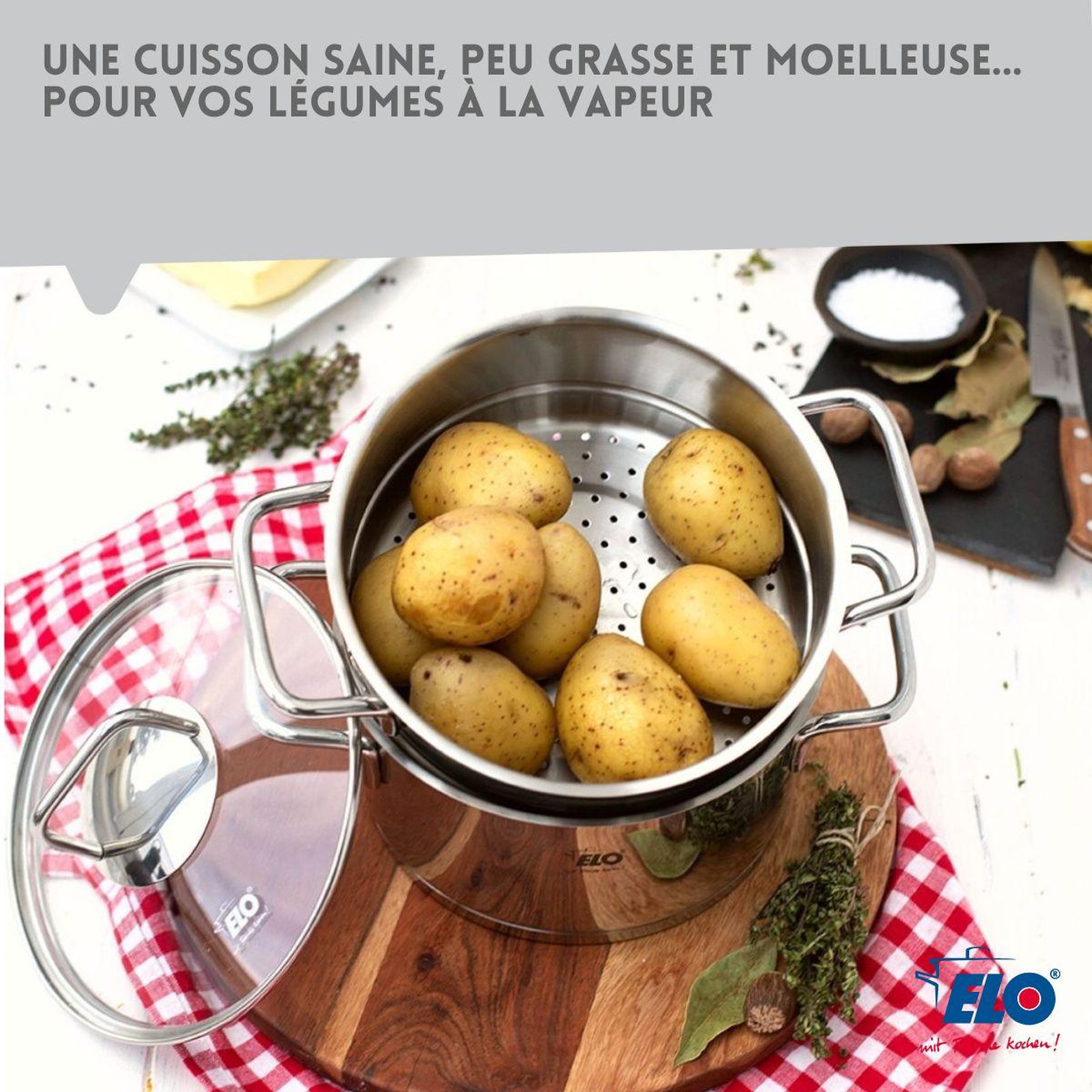 Voir la diapositive 4 : ELO Cuiseur vapeur en inox 18 cm de 2 litres Elo Citrin