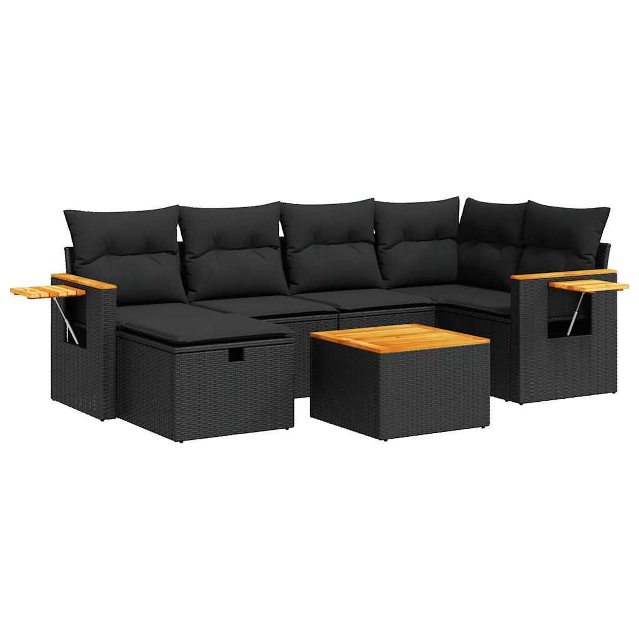 Voir la diapositive 2 : VIDAXL Salon de jardin 7 pcs avec coussins noir resine tressee