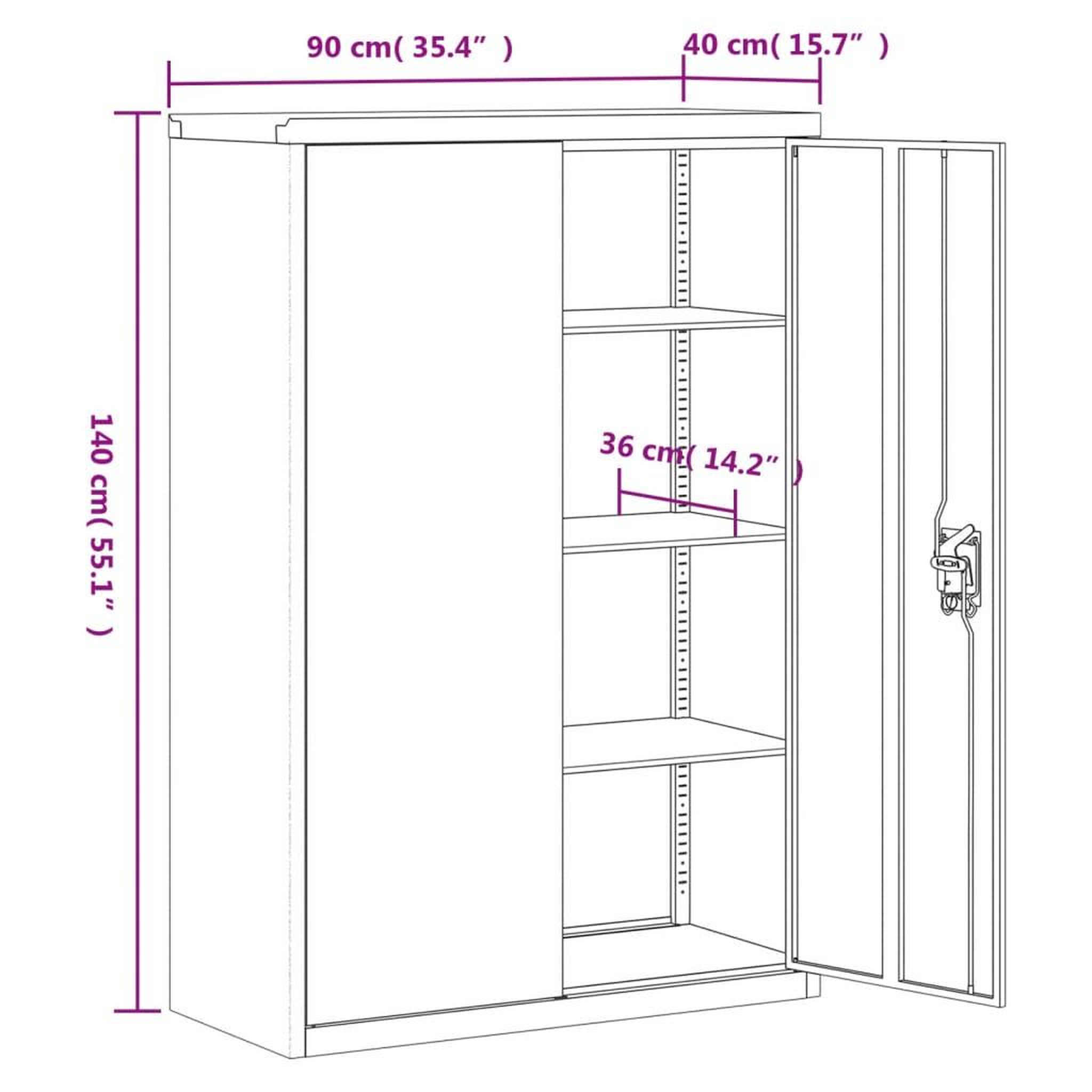 Voir la diapositive 6 : VIDAXL Armoire de bureau 90x40x140 cm Acier Gris