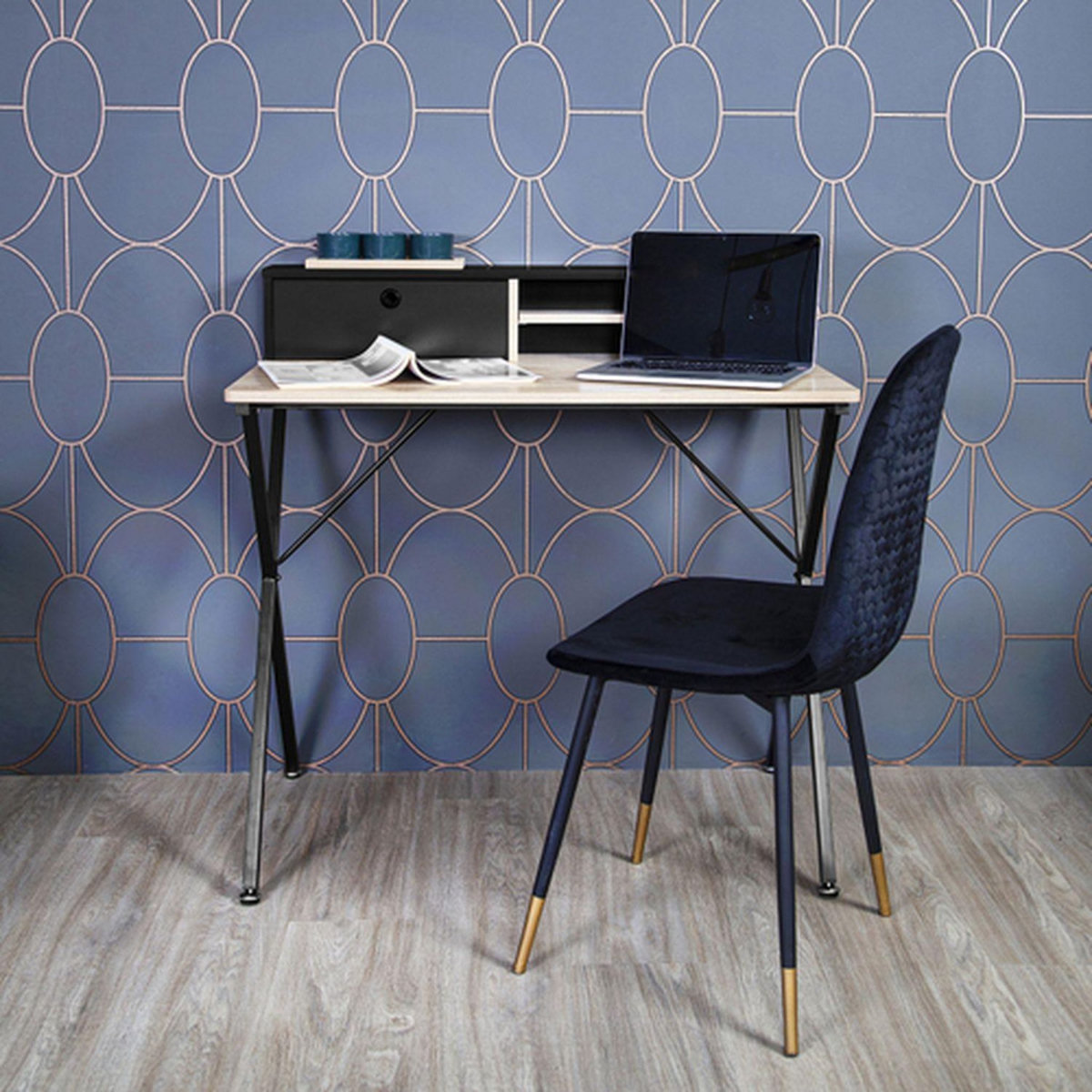 TOILINUX Bureau en Acier et MDF avec Tiroir et Niches de rangement - Noir