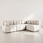 LISA DESIGN Ruby - canapé modulable d'angle droit 5 places en velours texturé. Coloris disponibles : Bleu, Gris, Noir, Orange, Beige