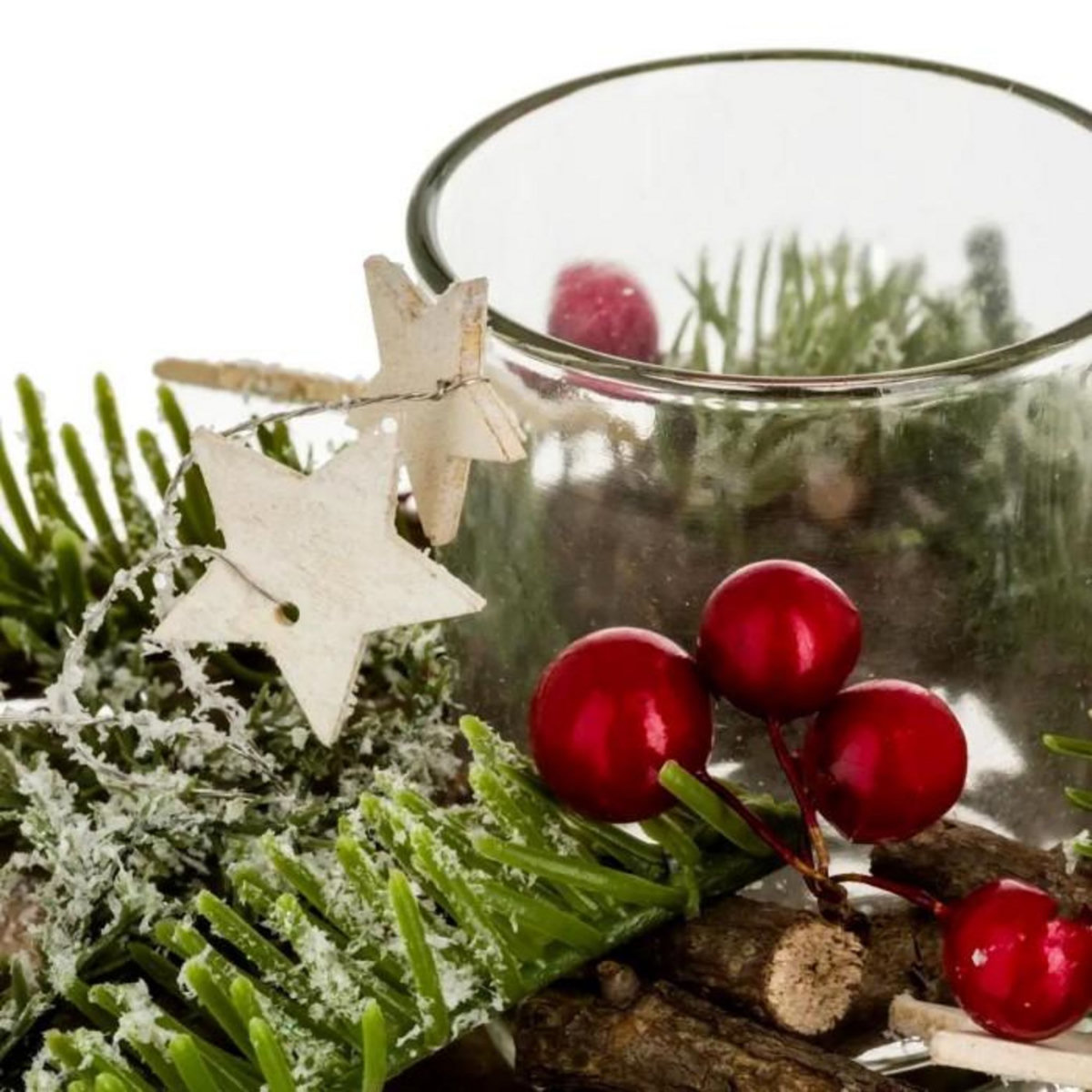 ATMOSPHERA Photophore Rondins Étoiles  Soir  20cm Naturel & Vert