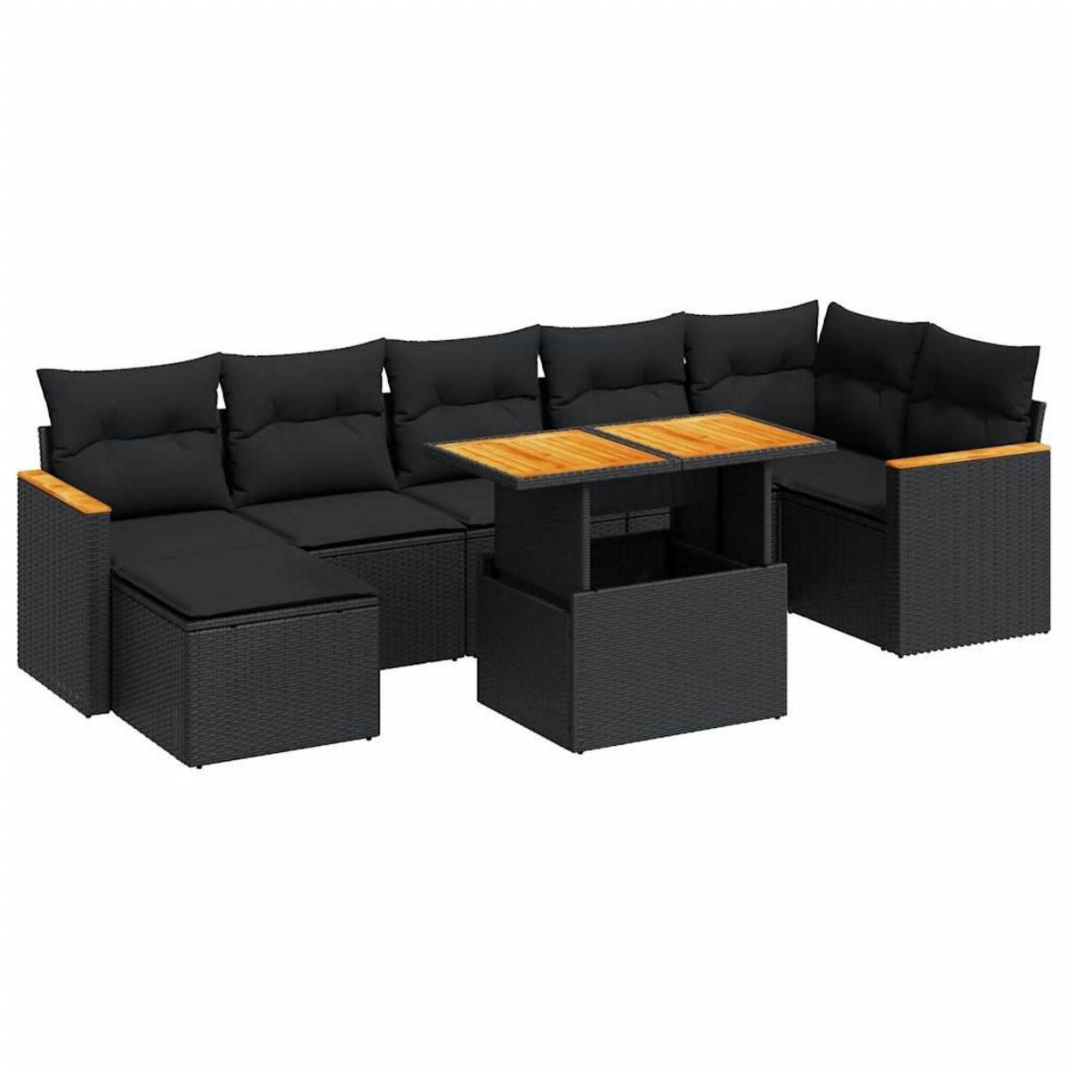 VIDAXL Salon de jardin avec coussins 8 pcs noir resine tressee acacia