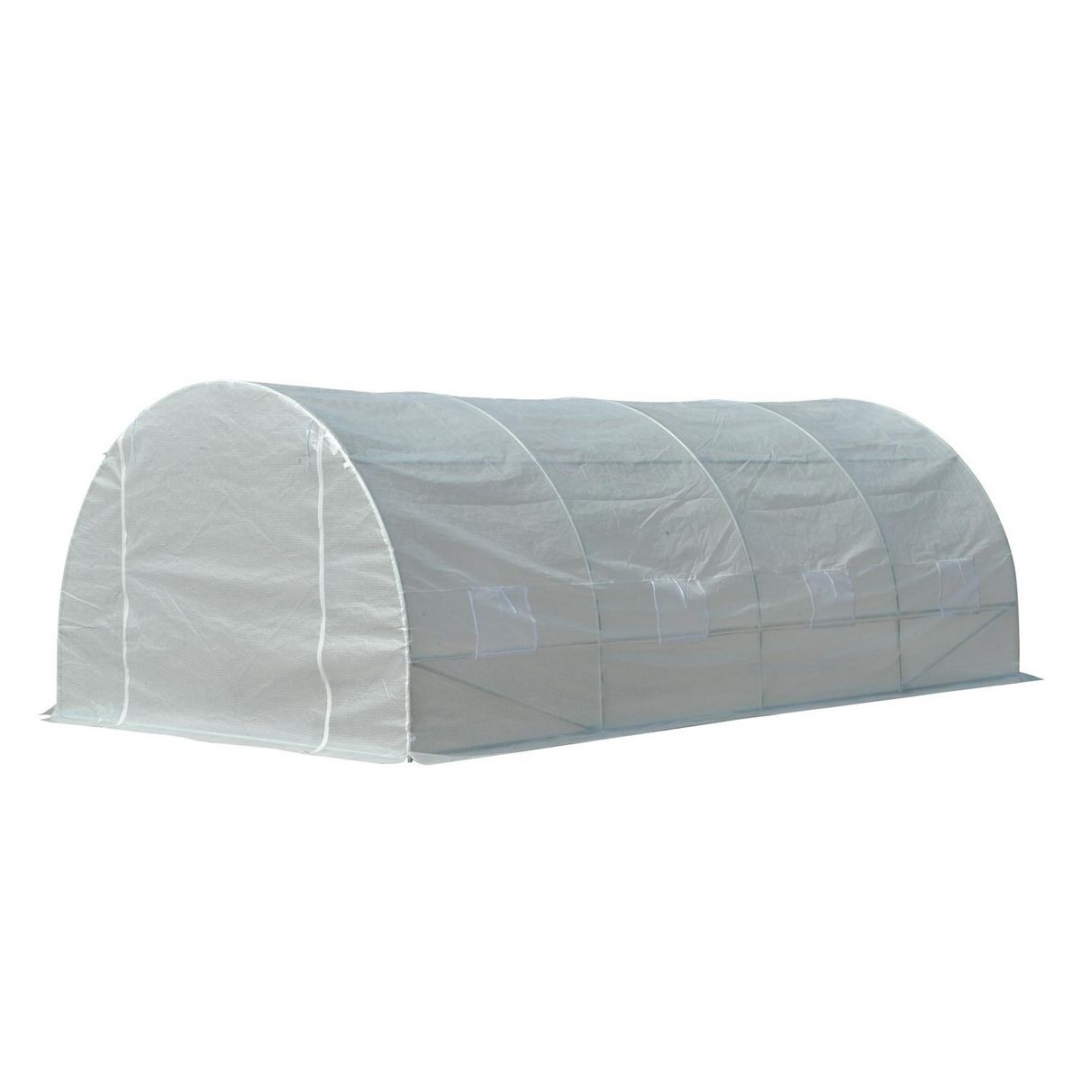 OUTSUNNY Serre de jardin tunnel surface sol 18 m² 6L x 3l x 2H m châssis tubulaire renforcé 24 mm 8 fenêtres blanc