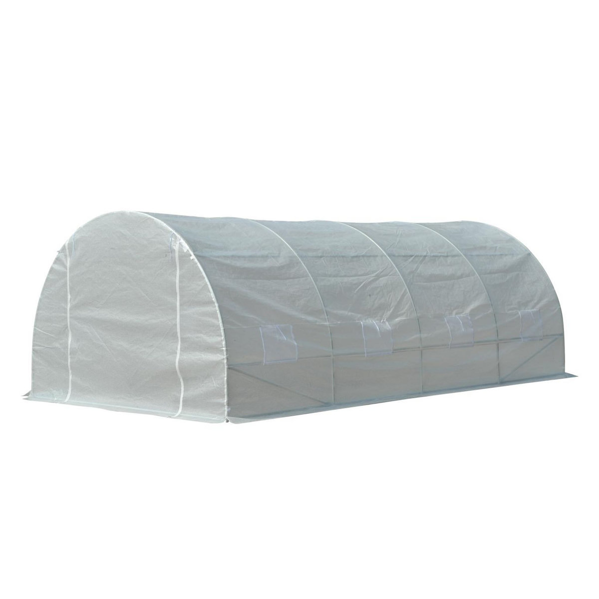 OUTSUNNY Serre de jardin tunnel surface sol 18 m² 6L x 3l x 2H m châssis tubulaire renforcé 24 mm 8 fenêtres blanc