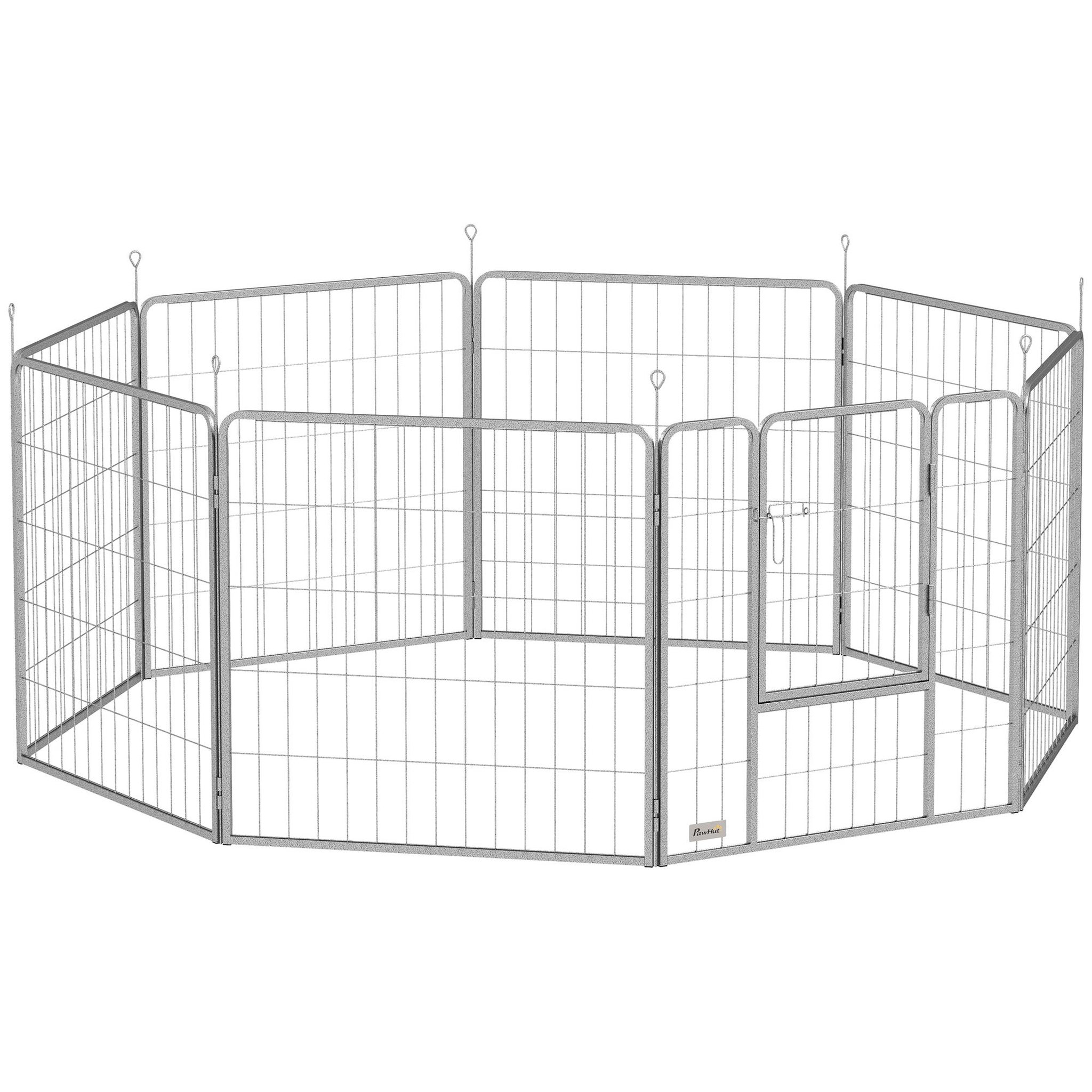 PAWHUT Parc enclos chien modulable pliable 8 panneaux porte verrouillable acier époxy gris